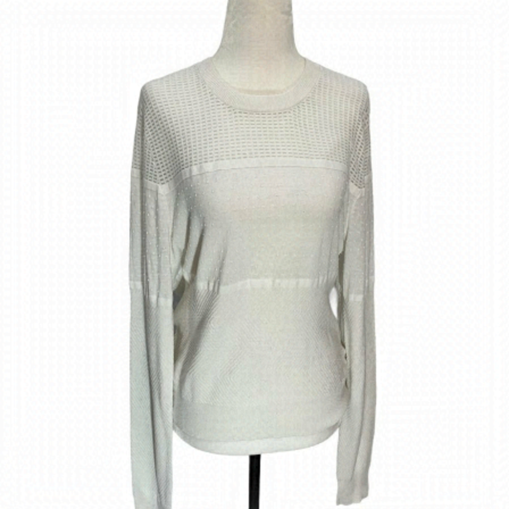 𝅺john+jenn White Crew Neck Sweater Lightweight Loose weave Size L
